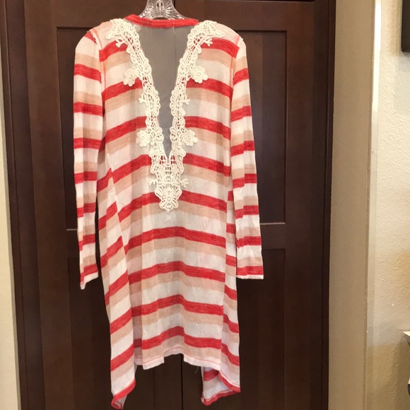 Ladies Demeanor Orange/Cream/White Sweatercoat - Picture 3 of 6